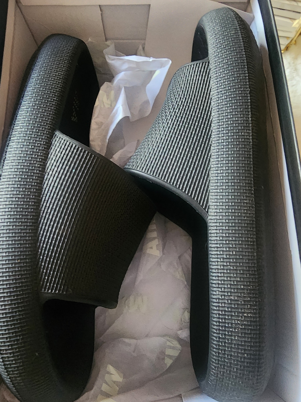 MIA Black Textured Slide Sandals